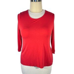 Chico's - Women's L Red Blouse Stretch 3/4 Sleeve Tri-Keyhole Back